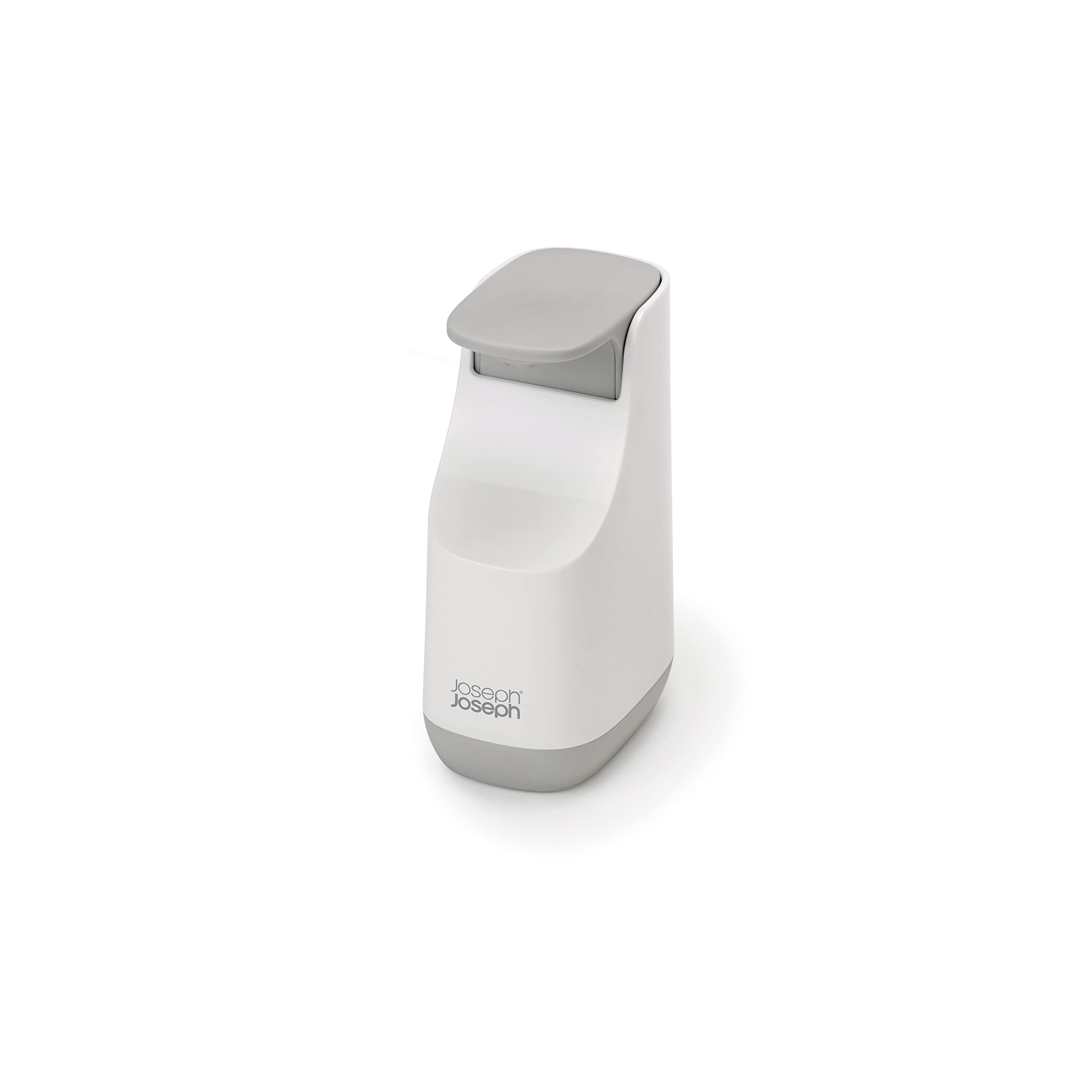 Bathroom Slim, Compact Soap Dispenser, Easy-push Pump Head, Non Drip Nozzle, Fill-level Window, Refillable, White/Grey, 8 Main image