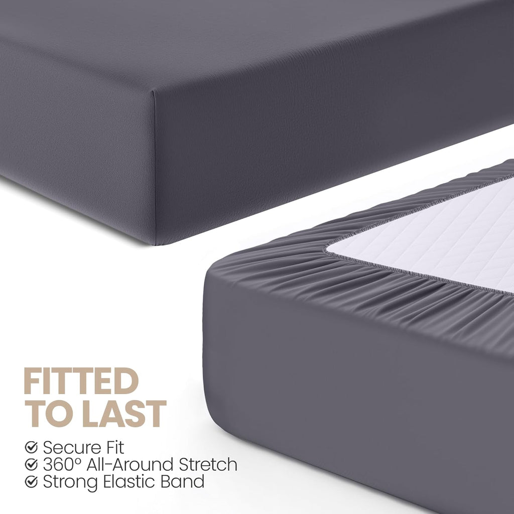 Fitted Sheet Small Double (2 Pack), Grey - Deep Pocket 14 inch (30 cm) - Oeko Tex Certified - Easy Care - Soft Brushed Microfibre Fabric - Shrinkage and Fade Resistant - Bottom Sheet