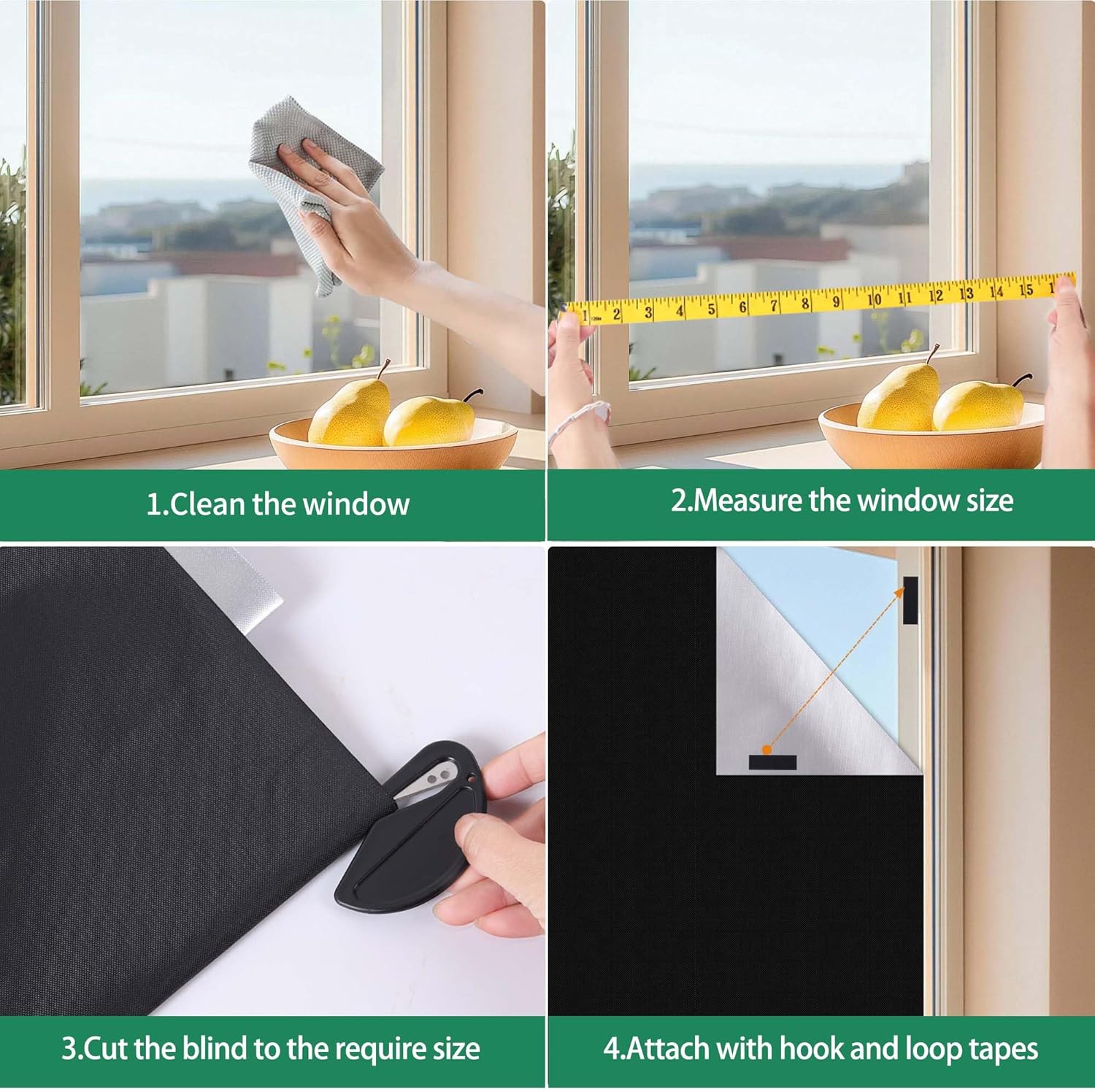 100% Blackout Blind,200 x 145 CM Stick on Blackout Blinds for Windows,No Drill Portable Temporary Fits Any Size Blackout Blinds with 20PCS Hook and Loop Tapes for Bedroom Loft Car Travel