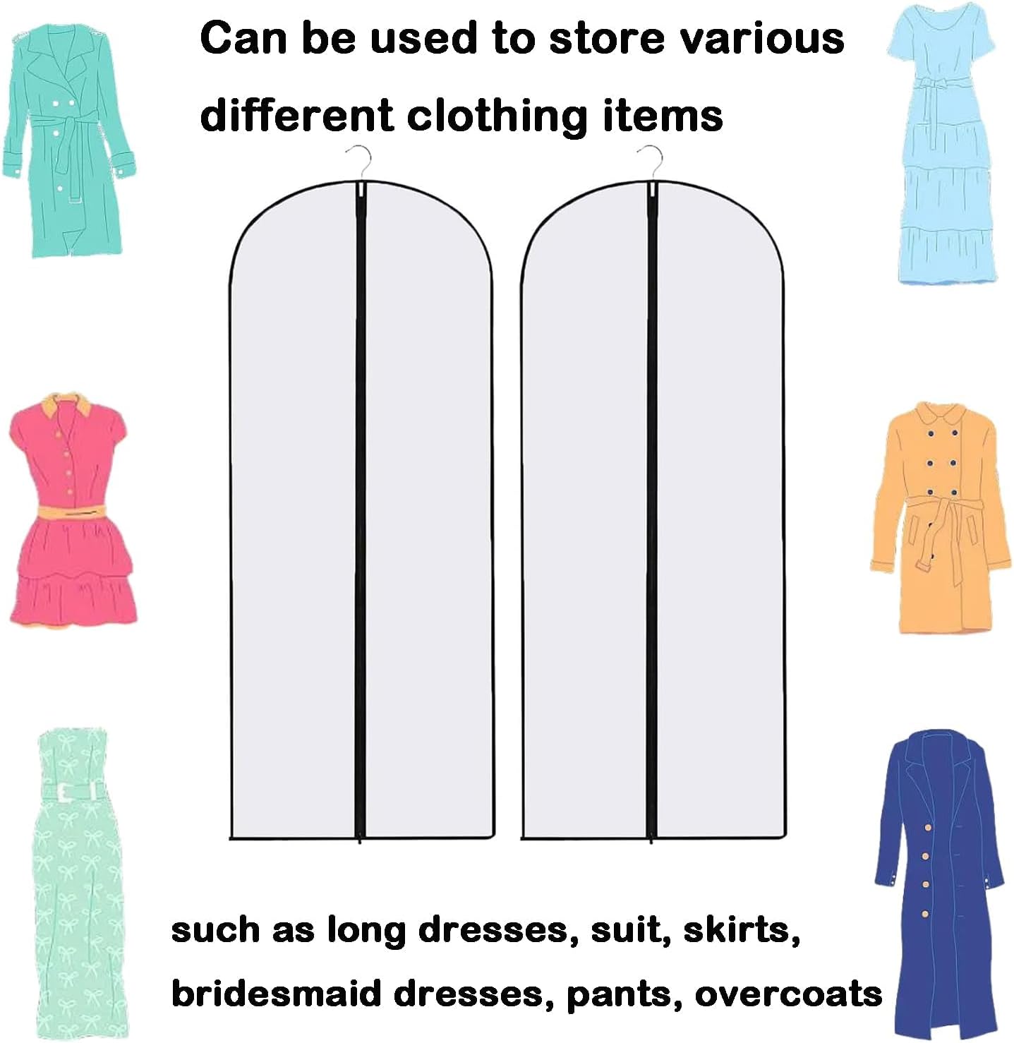 2PCS Dress Bags Covers Long Garment Covers Bag Dress Bag Long Dress Bags Covers Translucent with Zip Waterproof Dustproof Dress Covers Garment Bags Full Length(60 * 140cm)