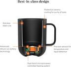 Temperature Control Smart Mug 2-295 ml App-Controlled and Rechargeable Heated Coffee Mug with Intelligent LED Display, 1.5-hr Battery Life and Improved Design, Black