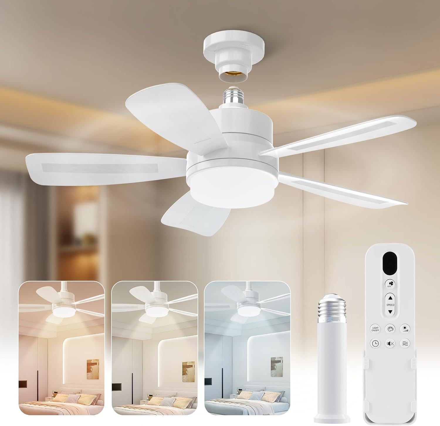 50CM LED Ceiling Fan with Remote, E27 Screw in Light, 6 Speeds, 3 Colours Stepless Dimming 2000 Lumens, Timer for Bedroom, Kitchen, Garage Main image