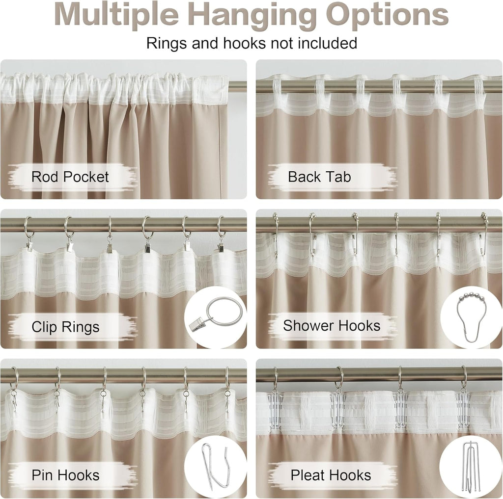 DUALIFE Warm Taupe Back Tab Curtains 84 Inches Long 2 Panels, Pinch Pleated Look Vertical Blinds Window Curtains for Patio Sliding Glass Door 70 inch Wide Privacy Draperies 70 x 84 inch, Rose Tan
