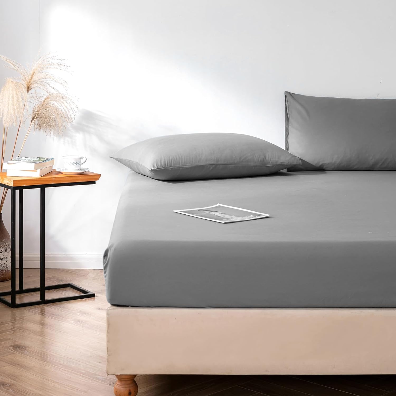 Fitted Sheet Bed Sheets King 25CM Extra Deep Pocket Soft and Breathable Machine Washable Fitted Bedding Sheets (Dark Gray, King) Secondary image