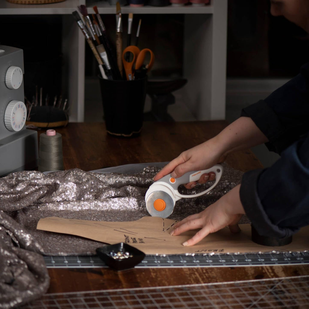 titanium rotary cutter, rotary blade with loop handle, right and left-handed, blade diameter: 60 mm, orange/white/grey, 1066040