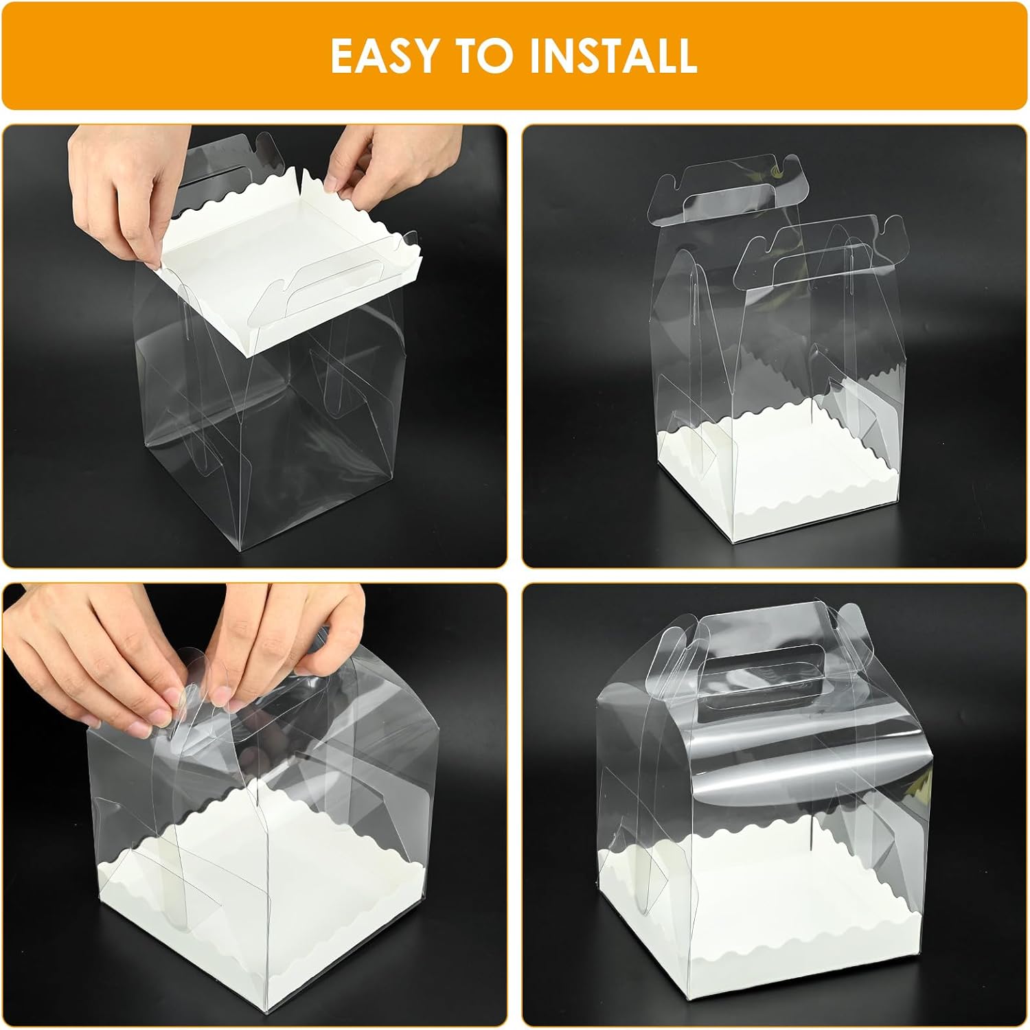 10Pcs Transparent Cake Boxes, Square Plastic Baking Box Clear Cake Gift Box with Handle, 5.25in Individual Cake Boxes Containers Display Box for Dessert Candy Cakes Secondary image