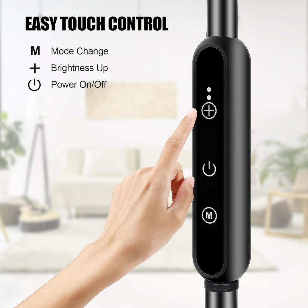 LED Floor Lamp, Reading Standing Lamps with Touch Control for Living Room, Bedroom, Dimmable Standing Lamp with 5 Color Temperature & 5 Brightness Levels, Gooseneck Height Adjustable, Black