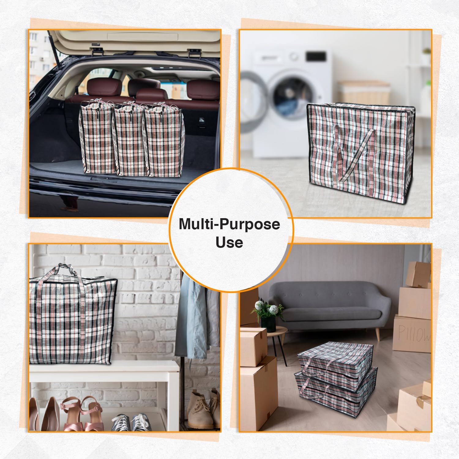 Large Laundry Bags Pack of 5 Storage Bags Reusable Laundry Bags with Zips Ideal for Moving House Clothing & Wardrobe Storage (60L x 25W x 50H cm)