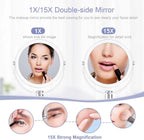 Vanity Makeup Mirror with Stand, 1X/15X Magnification Double Sided 360 Degree Swivel, Portable Table Desk Counter top Magnifying Mirror, Bathroom Shaving, 6.25 Inch