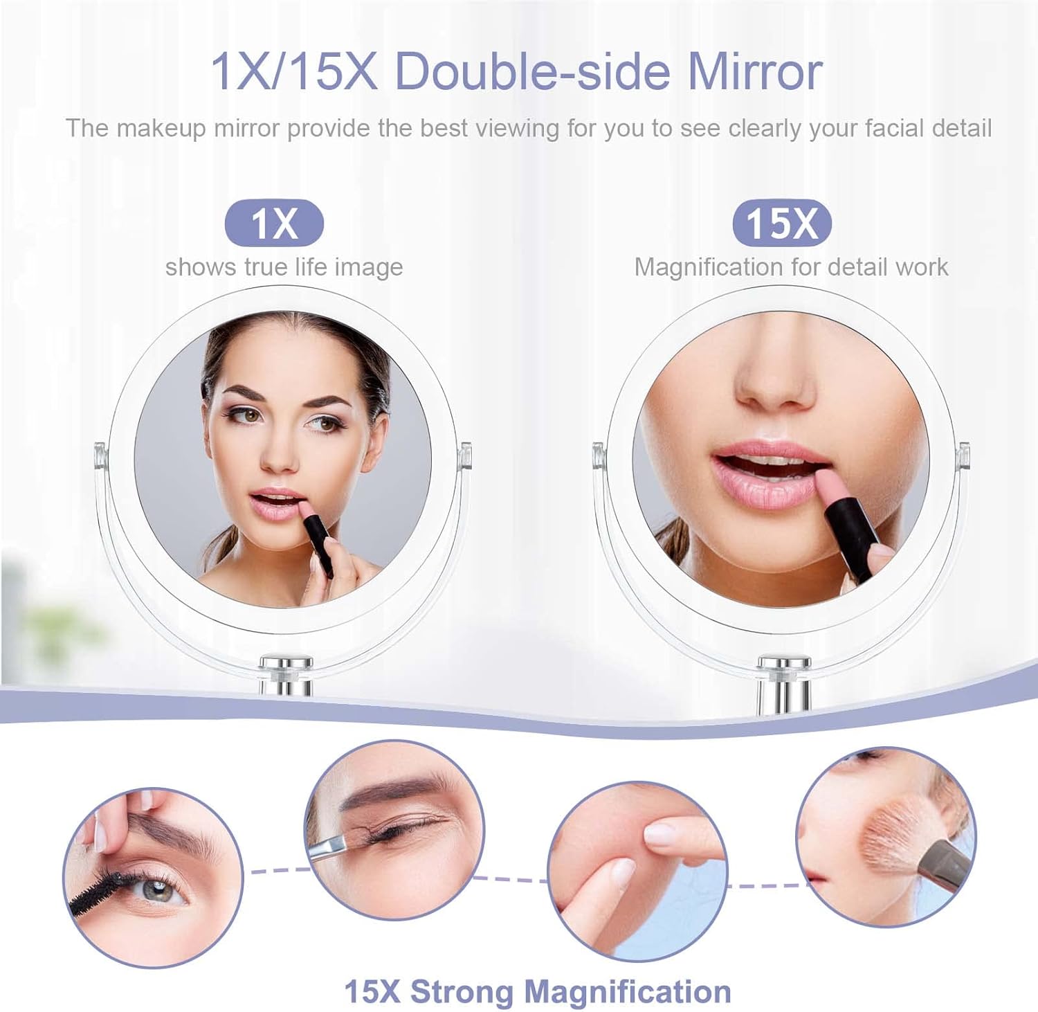Vanity Makeup Mirror with Stand, 1X/15X Magnification Double Sided 360 Degree Swivel, Portable Table Desk Counter top Magnifying Mirror, Bathroom Shaving, 6.25 Inch