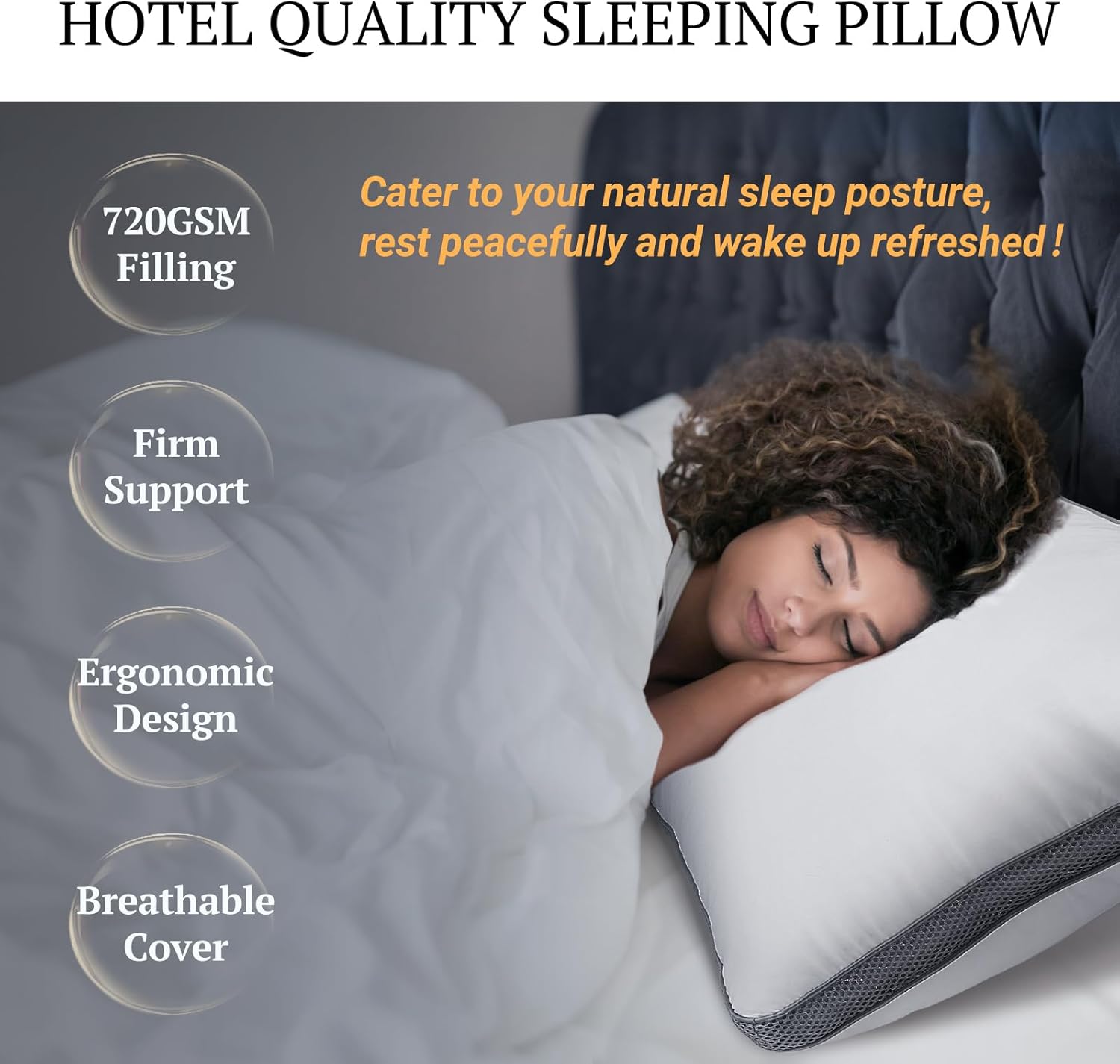 Pillows 2 Pack Hotel Quality, 820GSM Microfiber Filled Luxury Pillows, Medium Firm for Head & Neck Support, Machine Washable Secondary image