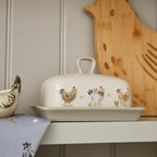 Hen House Lane Butter Dish | British Designed Farmhouse Kitchen Storage | Embossed Stoneware with Ribbed Body | Rustic Countryside Style | Dishwasher & Microwave Safe