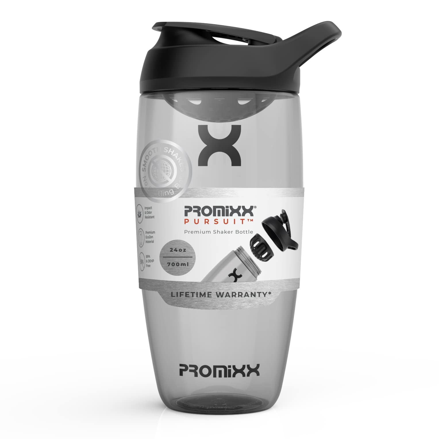 Pursuit Protein Shaker Bottle - Premium Shaker for Protein Shakes - Lifetime Durability, Leakproof, Odourless - 700ml / 24oz (Stealth Black)