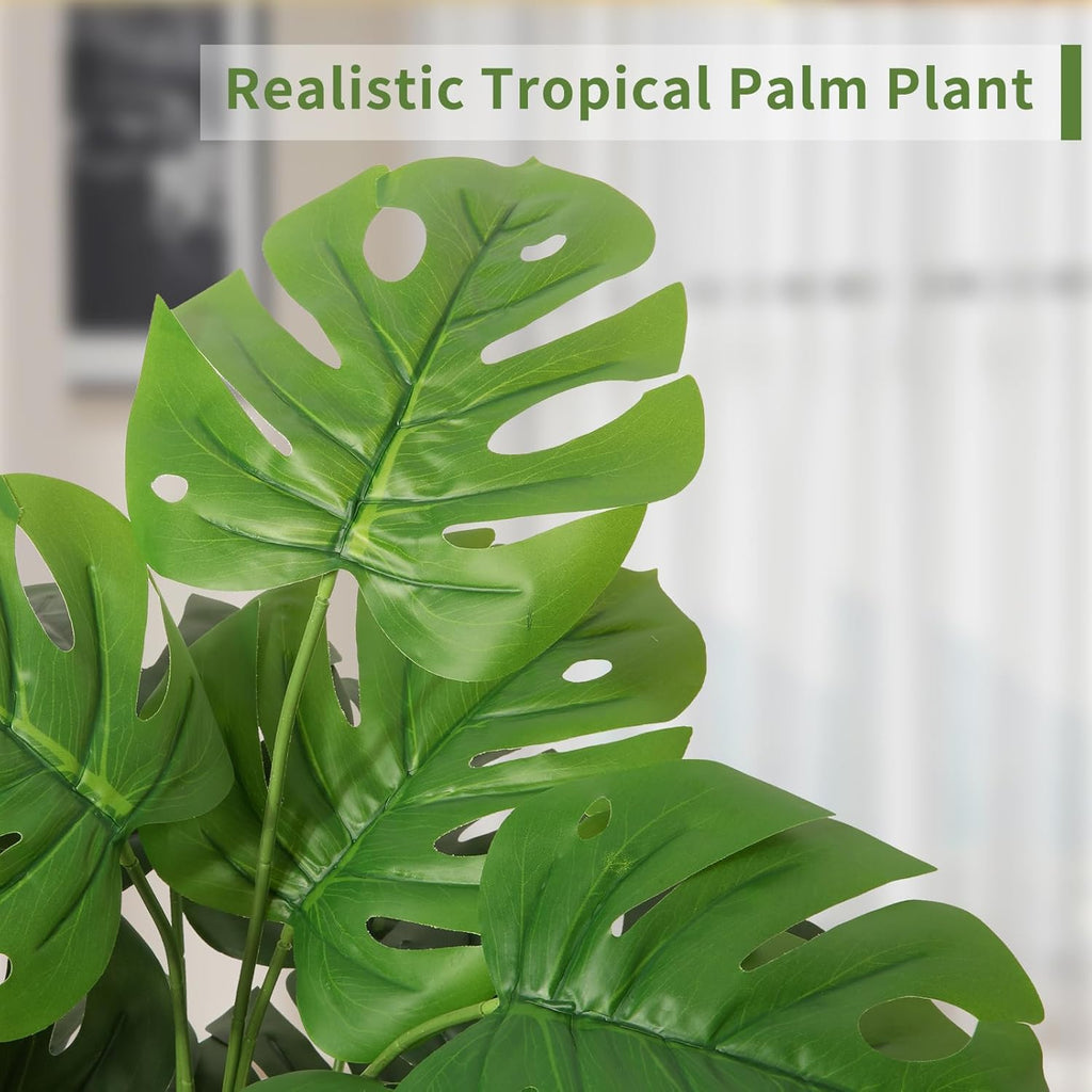 28" Artificial Plants Tropical Palm Tree Fake Monstera Tree in Pot Tall Faux Plant for Outdoor Indoor Home Garden Office Decoration