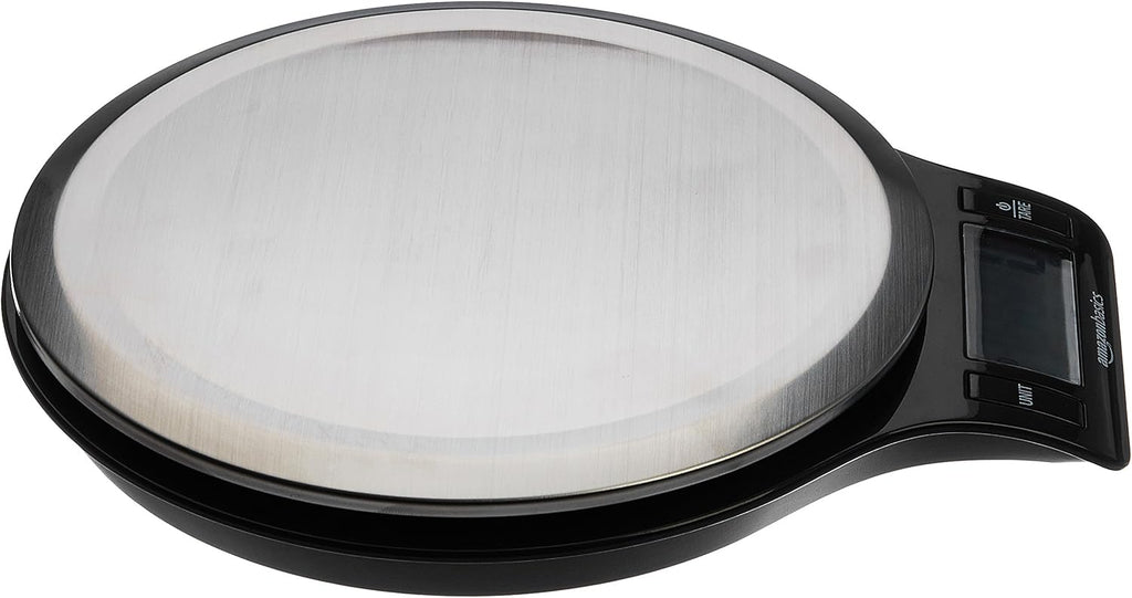 Digital kitchen scales with LCD display (with batteries), Black and Stainless Steel, BPA free, Weighs up to 11 pounds