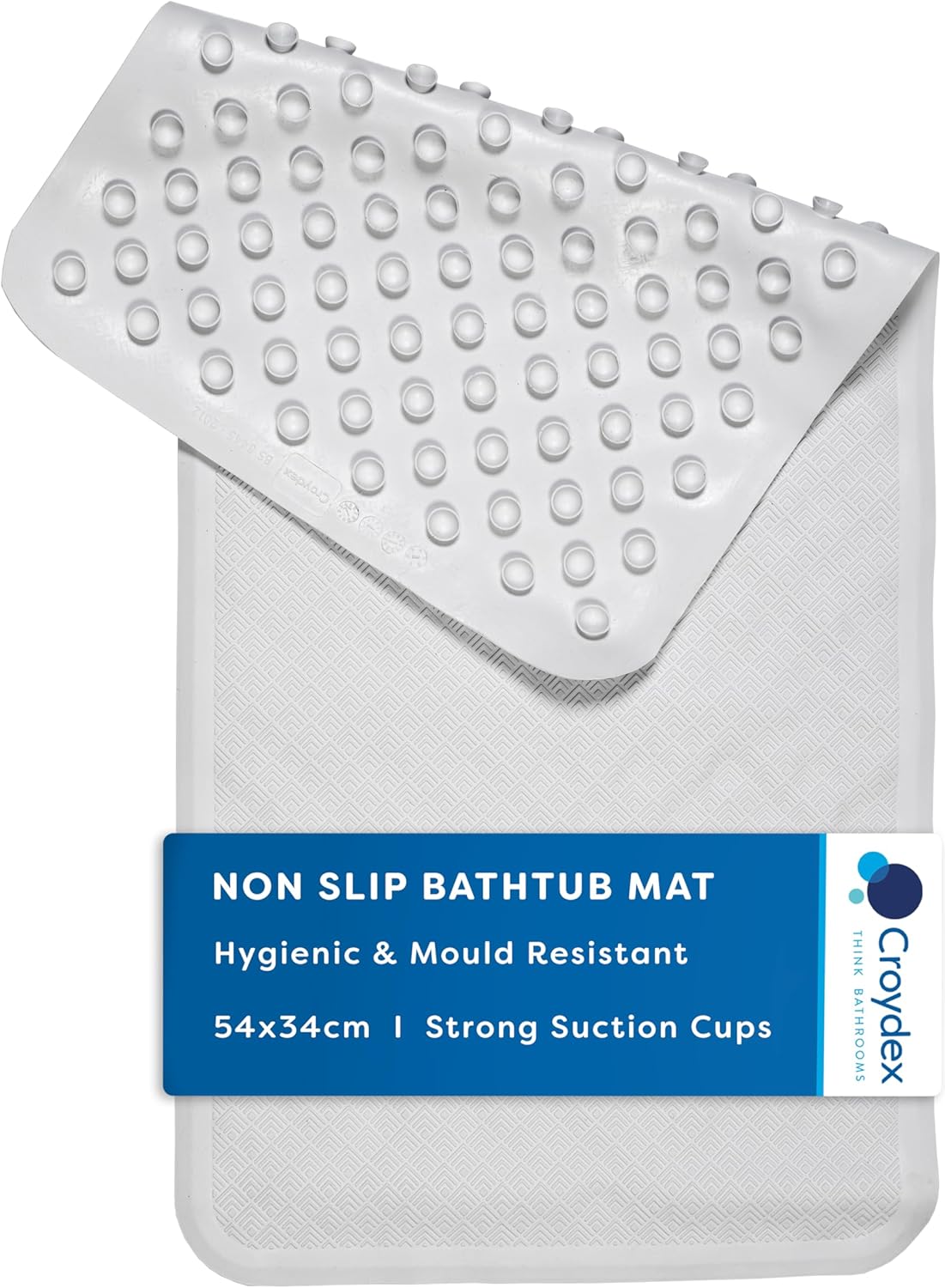 Rubagrip Bath Mat Non Slip Anti Mould for Inside Bath - Slip Resistant with Secure Grip Suction Cups, Easy to Clean, Made from Natural Rubber, Anti-Bacterial Hygiene 'N' Clean (58 x 34cm) Main image