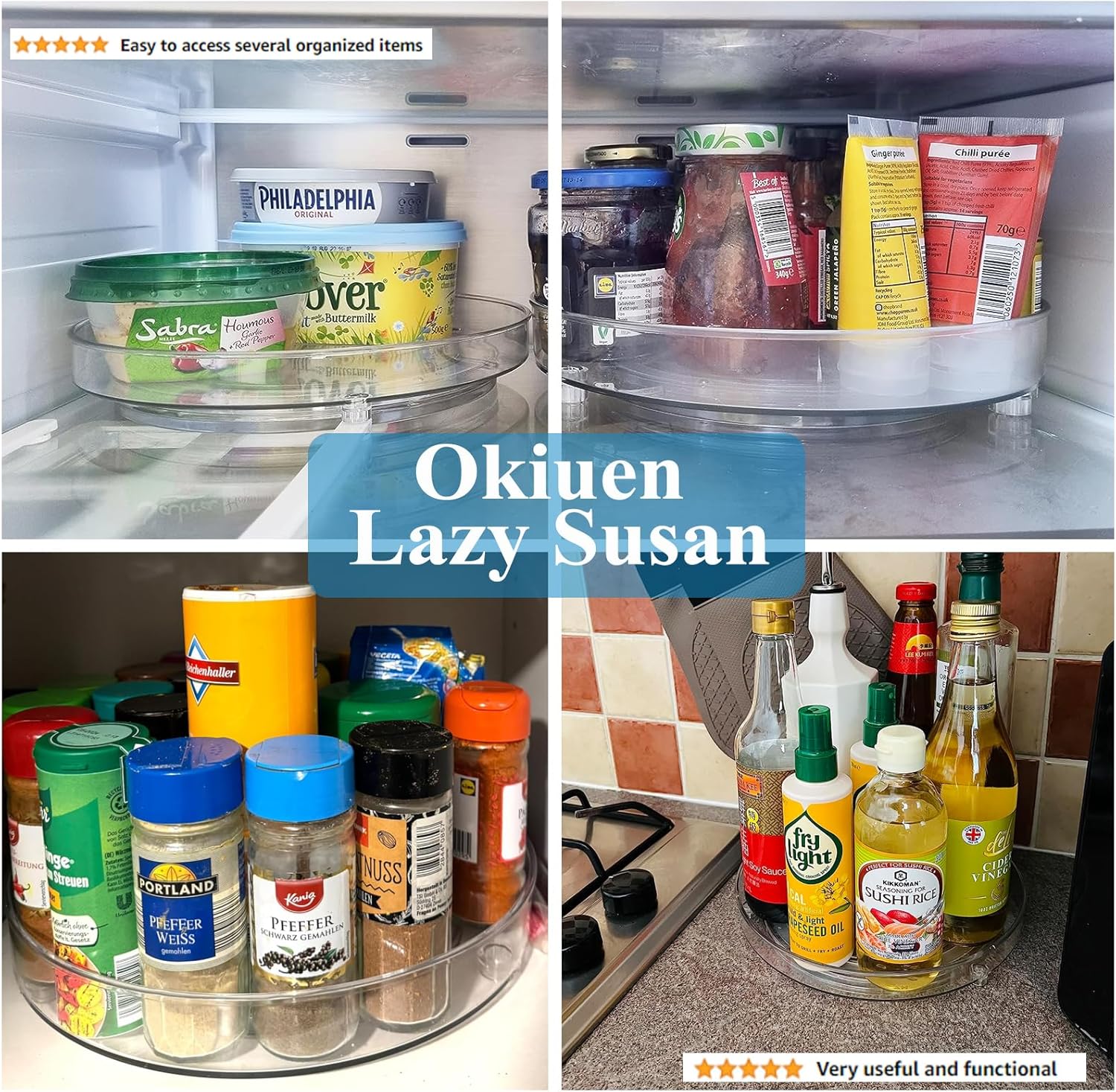 2 Pcs Lazy Susan Turntable Cupboard Organiser(27+23.5cm), Rotating spice rack Fridge turntable organiser, spinning cupboard organiser, turntable storage 9.3+10.6 Inch for Cabinet,Fridge,Pantry