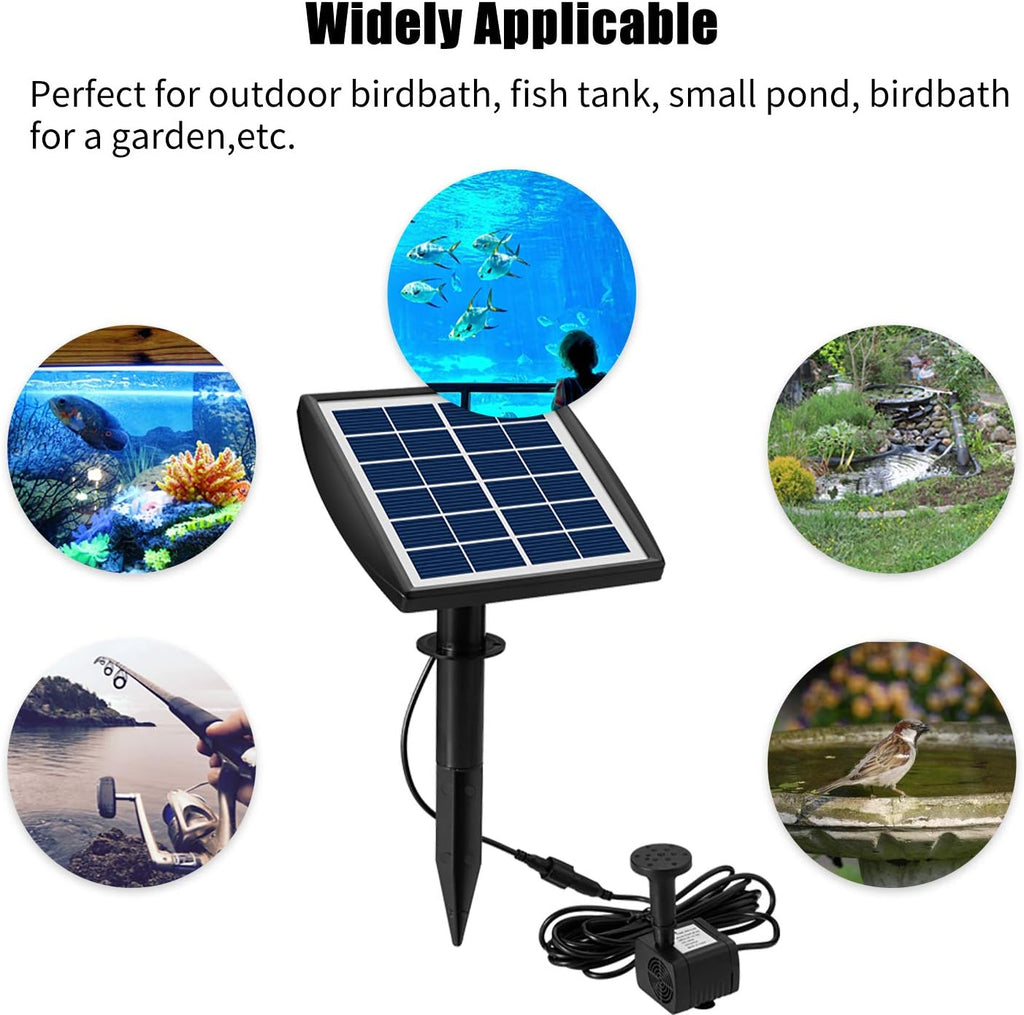 Decdeal Fountain Pump 6V/2W Solar Water Pump with Adjustable Solar Panel DIY Birdbath Fountain Pump Outdoor Water Fountain Panel Kit for Fish Tank Small Pond Garden Patio Lawn Pool
