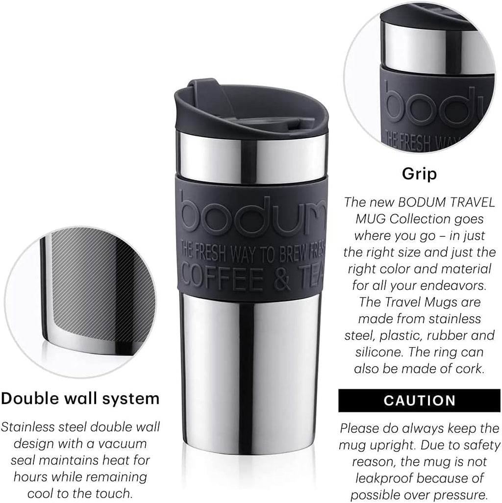 11068-01 Travel Mug Vacuum with flip top lid, Black, Small, 0.35 l, 12 oz, Pack of 1