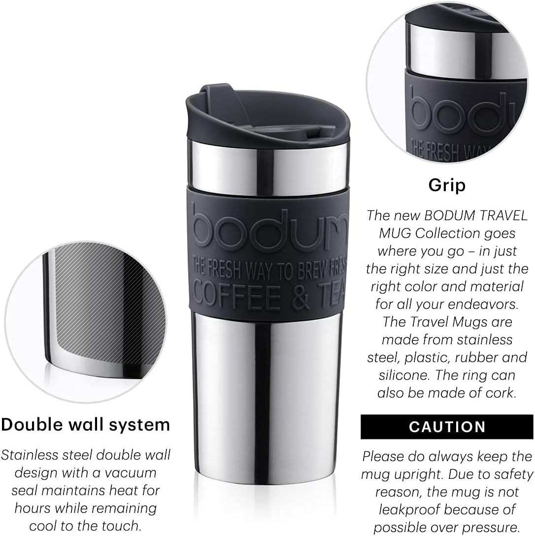 11068-01 Travel Mug Vacuum with flip top lid, Black, Small, 0.35 l, 12 oz, Pack of 1