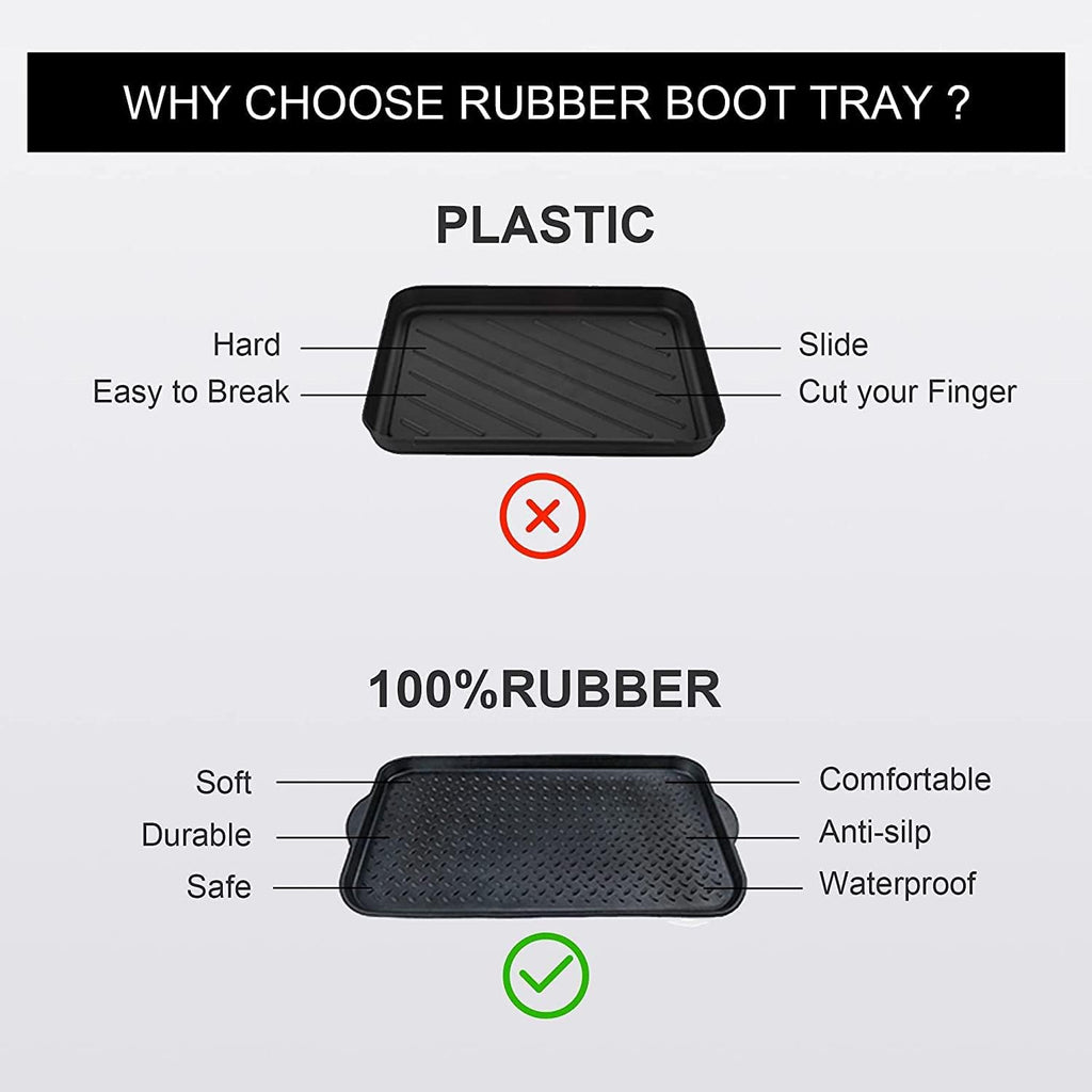 Boot Tray Shoe Organiser Soft Rubber Non Slip Washable Multipurpose Plant Rack Mat Plain Black Drip Container Floor Carpet Protection for Home Garden Indoor Outdoor Shed Garage - 71 x 39cm