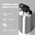 Stainless Steel Vacuum Insulated Water Bottle 64oz, Drink Flask Metal Water Bottles 1890ml with 2 Lids Leakproof (Straw Lid and Spout Lid) Keep 24 Hours Cold Drinks for Sport, Work, Travel