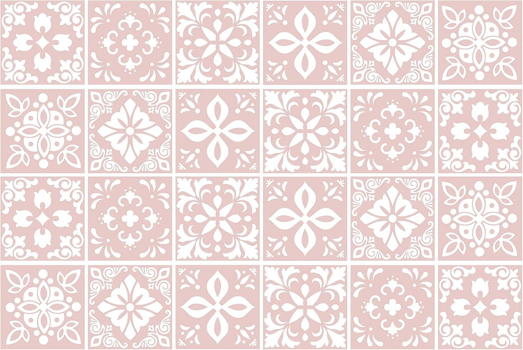 15cm 24 pcs Sevilla Light Pink Wall Tile Stickers Peel and Stick Backsplash Self-Adhesive Vinyl Home Decor DIY Living Room Splashbacks Spring Easter Decoration Tile Paint Stick on Tiles Ideas