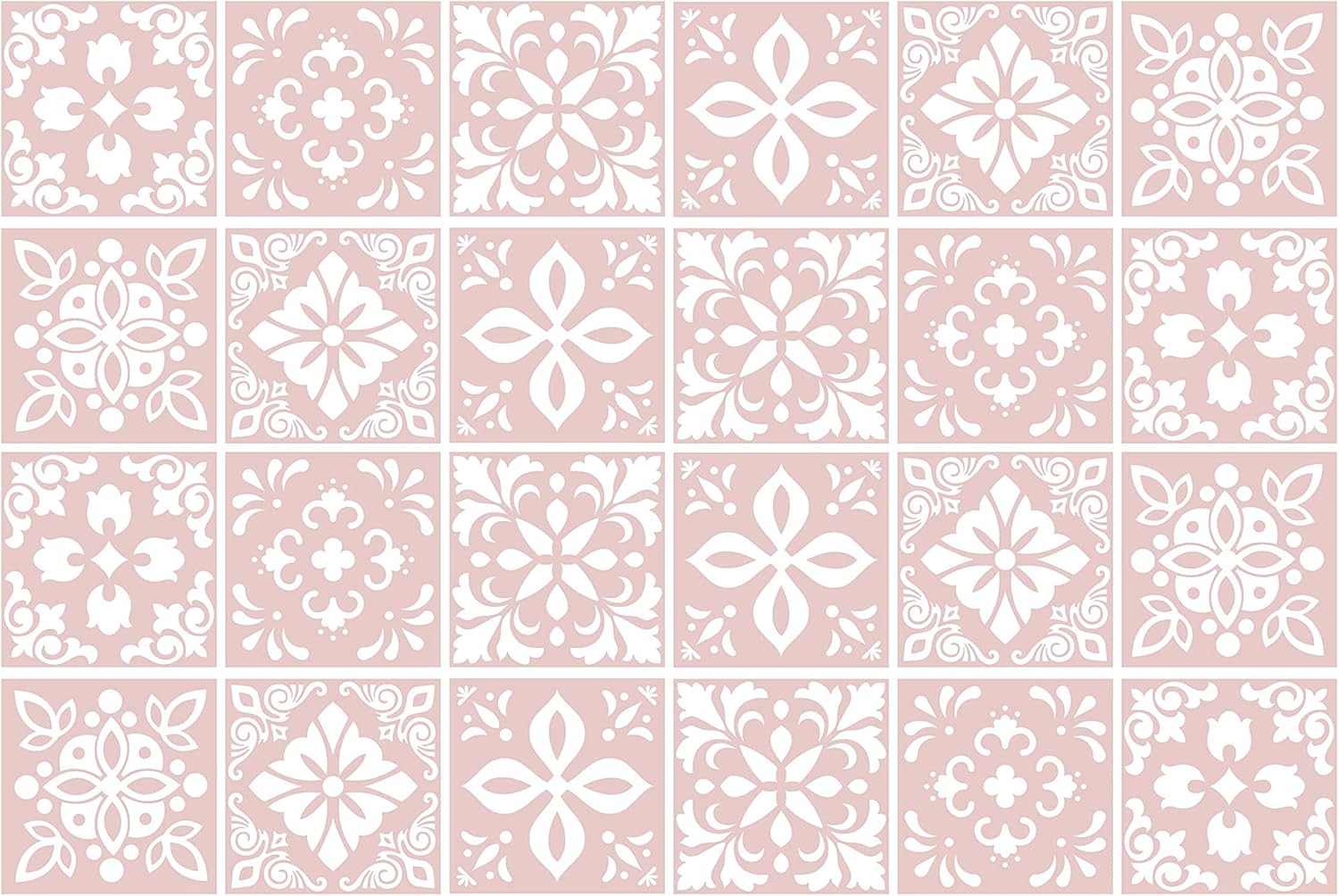 15cm 24 pcs Sevilla Light Pink Wall Tile Stickers Peel and Stick Backsplash Self-Adhesive Vinyl Home Decor DIY Living Room Splashbacks Spring Easter Decoration Tile Paint Stick on Tiles Ideas