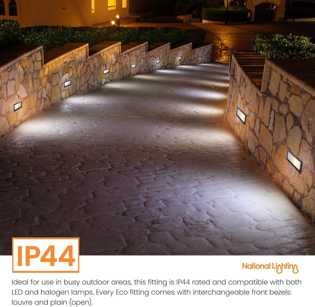 ECO Outdoor Black Aluminium & Frosted Glass Brick Light with Grille and Plain Front Panels - IP44 Rated
