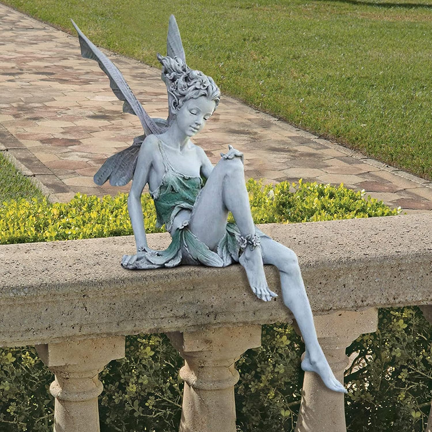 22cm Resin Sitting Fairy Statue With Wings - Garden Ornament, Miniature Sculpture for Outdoor, Patio