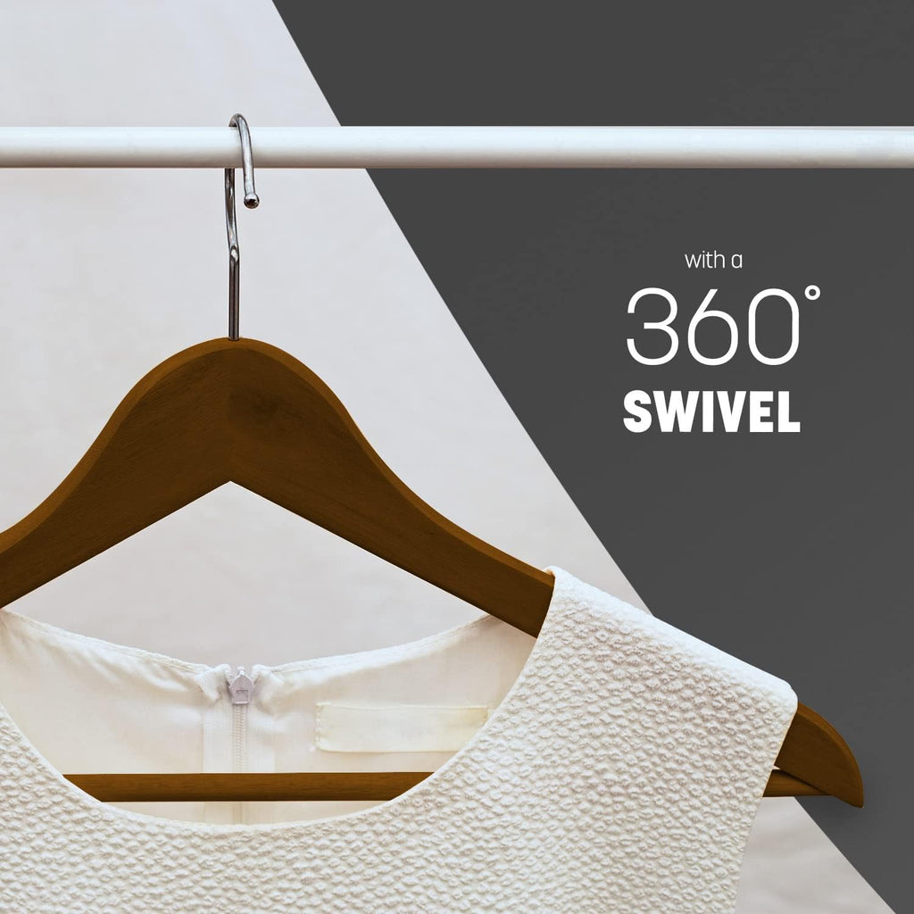 Strong Wooden Coat Hangers with 360 Degree Rotatory Hook & Round Trouser Bar & Shoulder Notches - Durable Wardrobe Space Saver - Suitable for Coat, Jacket, Suit, Jumper (Walnut, 20 Pack)