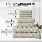 8 Piece Egyptian Cotton Towels - Quick Dry Highly Absorbent Bathroom Towel Bale - (4 Face Towel + 2 Hand Towel + 2 Bath Towel) - Cream
