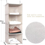 Hanging Closet Organizer for Clothes Sweaters Advanced cloth 4 shelves Hanging Wardrobe Storage Shelves, Beige Check Washable(31.5 * 12 * 12 inch)