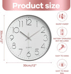 Delgeo Modern Silent Wall Clock 25-30cm, Minimalist Silver Clock for Living Room & Kitchen,Premium Wall Decor for Home Office