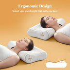 Contour Memory Foam Pillow Ergonomic Head Neck Support Pillows, Bed Pillow with 30% bamboo + 70% polyester Cover, for Side, Back, Stomach Sleepers, White 60×33×12/10cm