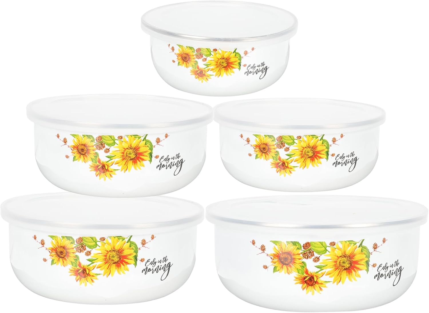 5pcs Mixing Bowls Sets Enamel Prep Bowls with Lid Floral Nesting Salads Bowls Prepared Bowls Food Container Bowl for Kitchen Serving Fruit Cereal Sugar Candy Ice Cream