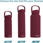 OMNIA Vacuum Insulated Stainless Steel Water Bottle, 2 Lids (Straw & Spout) Leakproof, BPA-Free, Reusable Flask, Hot & Cold Thermos for Sports, Gym, Travel, Outdoors (Burgundy, 1000ML)