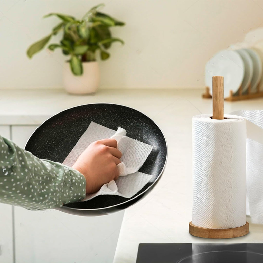 Housewares Eco-friendly Kitchen Roll Holder Rubberwood Toilet Roll Holder Sturdy Base Antifungal Paper Towel Holder for Kitchen Toilet Home