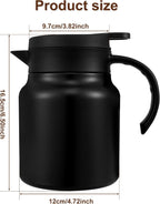 Thermal Coffee Carafe 1000ML Insulated Water Pitcher Stainless Steel Carafe with Detachable Tea Strainer Leak-Proof Vacuum Insulated for Milk Coffee Tea Hot Cold Drinks (1000ml (Black))