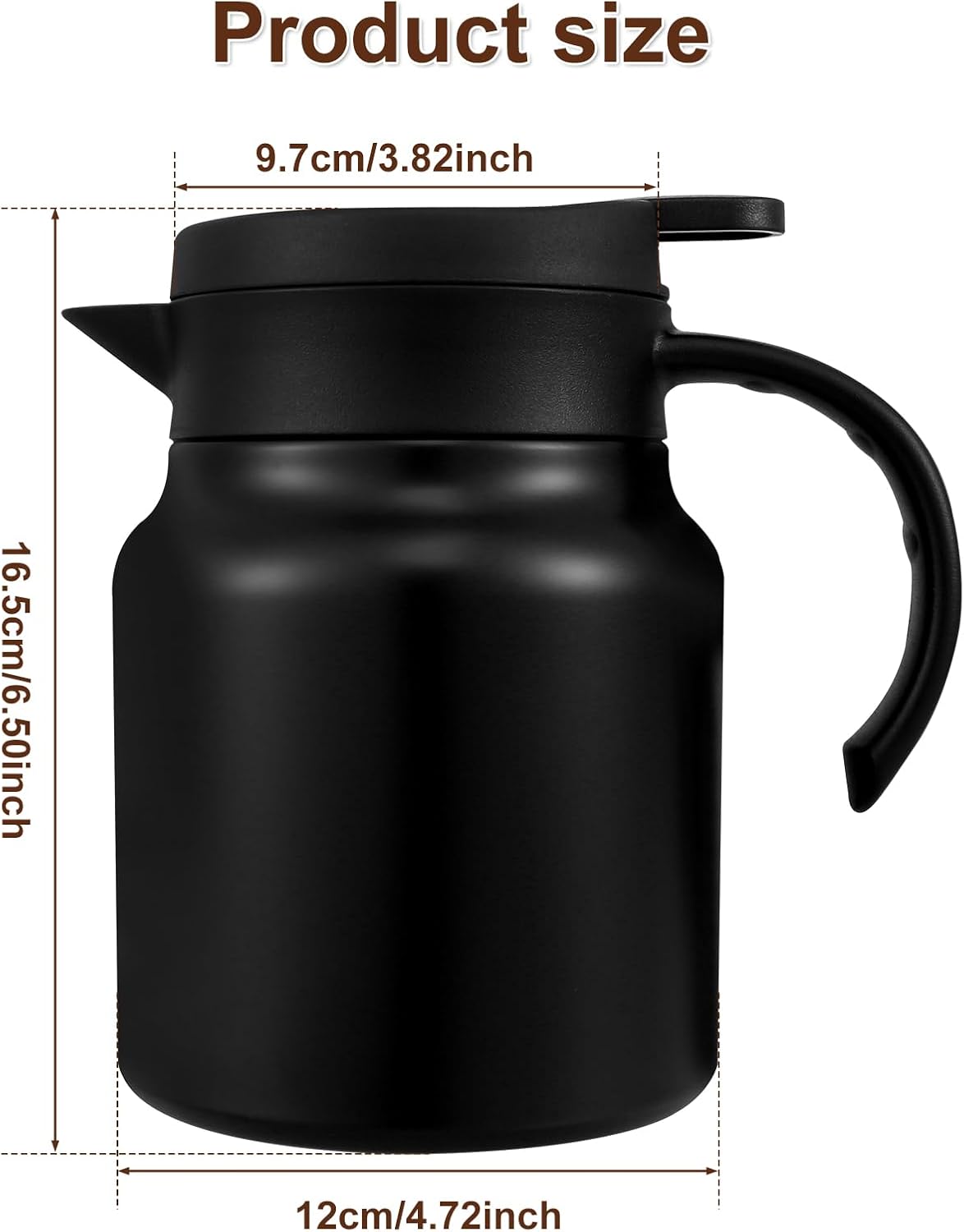 Thermal Coffee Carafe 1000ML Insulated Water Pitcher Stainless Steel Carafe with Detachable Tea Strainer Leak-Proof Vacuum Insulated for Milk Coffee Tea Hot Cold Drinks (1000ml (Black))