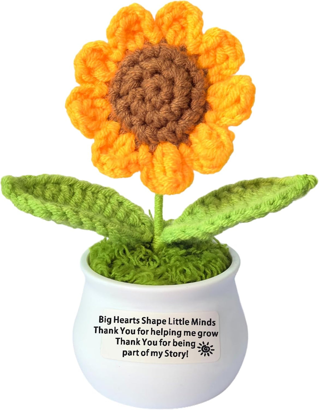Teacher Gifts-Thank You Teacher Gift for Women Men Appreciation Leaving Gifts for Teacher Handmade Crochet Sunflower Nursery Teacher Chirstmas Gift Big Hearts