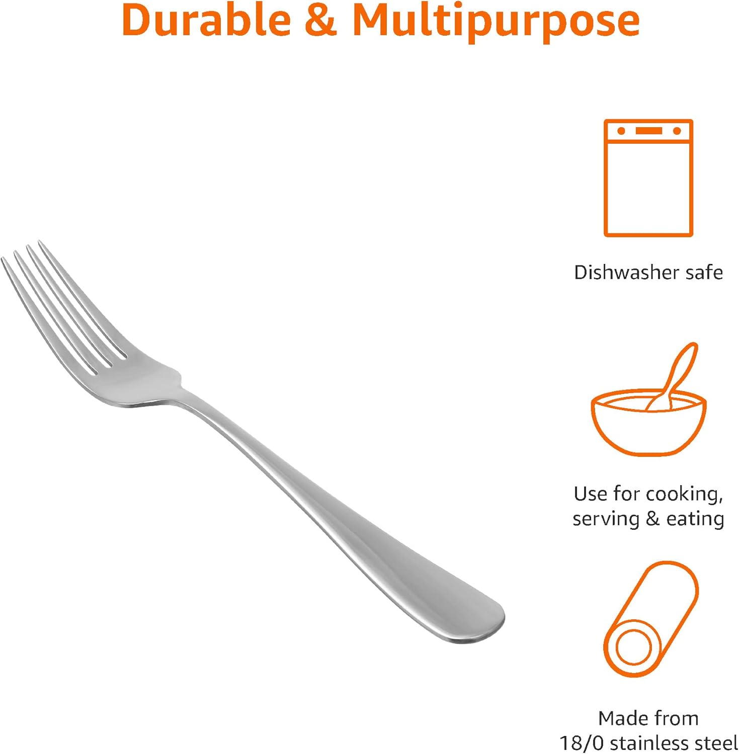 Stainless Steel Dinner Forks with Round Edge, Dishwasher Safe, Pack of 12, Silver