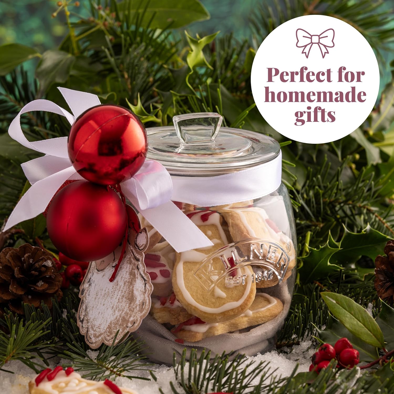 Universal Jar Push-Top Lid 2 Litre Glass Food Container with Silicone Seal Kitchen Pantry Storage for Dry Food Biscuits Sweets and Treats