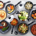 Metallic Marble Pancake Pan - 25cm Crepe Frying Pan, 9.8" Non-Stick Flat Skillet Griddle, Suitable for Induction Hobs, Soft Grip Handle, Durable Forged Aluminium, Easy Clean