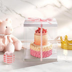 Clear Cake Box, 34x34x37CM for 12 Inch Tall Cake Box, Transparent Cake gift Boxes with Lid & Ribbon, Plastic Cube Cake Gift Packaging Boxes for Birthday Wedding Christmas Party