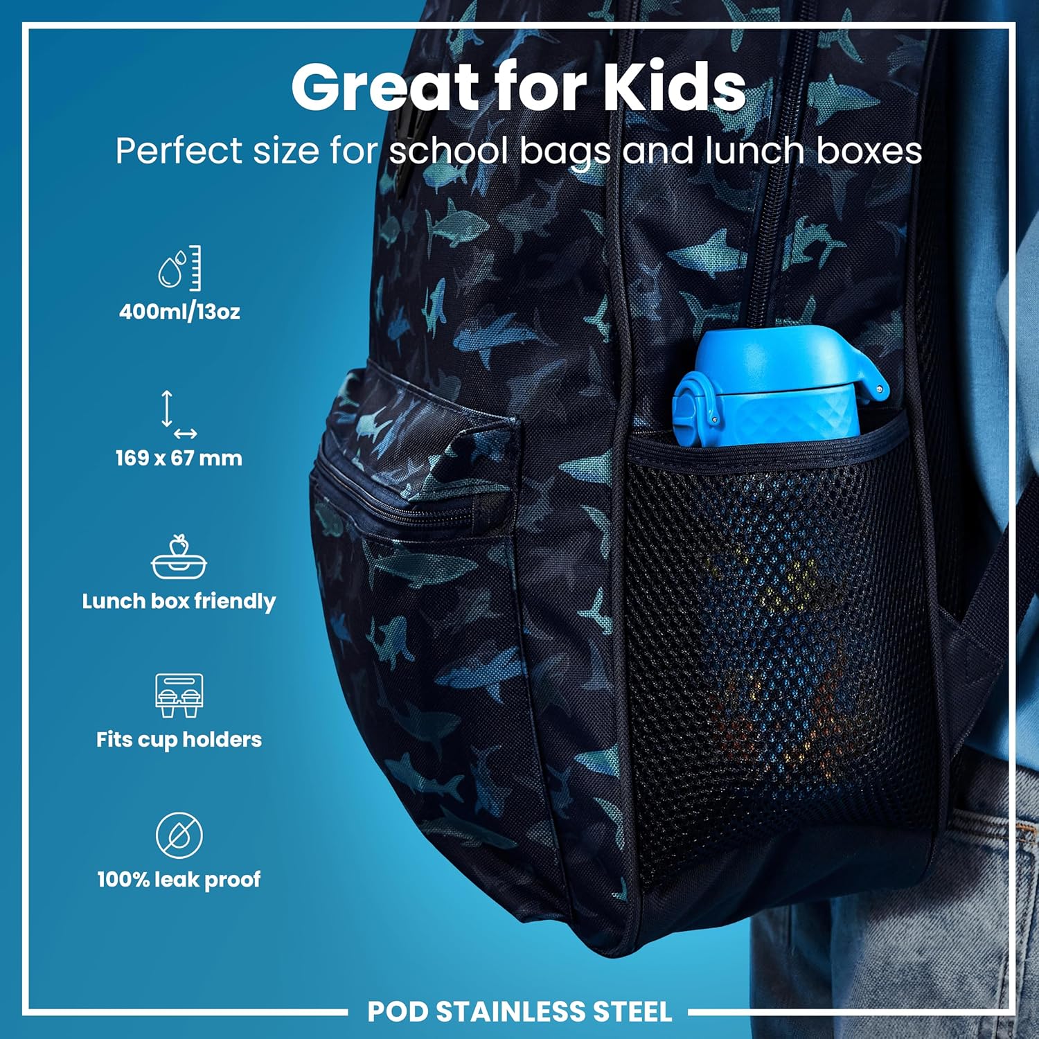 Small Water Bottle, Leak Proof, Easy to Open, Secure Lock, Dishwasher Safe, Flip Cover, Carry Handle, Easy Clean, Durable, Water Bottle, Raised Print, Blue, Sea Turtle Secondary image