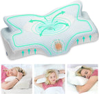 Cervical Memory Foam Pillow for Neck Pain Orthopedic Neck Pillow for Shoulder Pain Ergonomic Head Neck Support Pillow for Side/Back/Stomach Sleepers with Removable Cover (Blue)