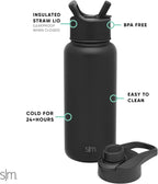 Simple Modern Water Bottle with Straw and Chug Lid | Insulated Stainless Steel Bottle for Sports Gym | Summit Collection | 950ml | Midnight Black