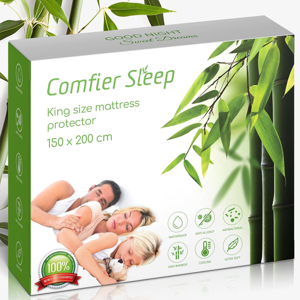 Waterproof Bamboo Mattress Protector 150x200cm – 100% Bamboo – Soft, Breathable, Deep Cooling Mattress Protector King Size
