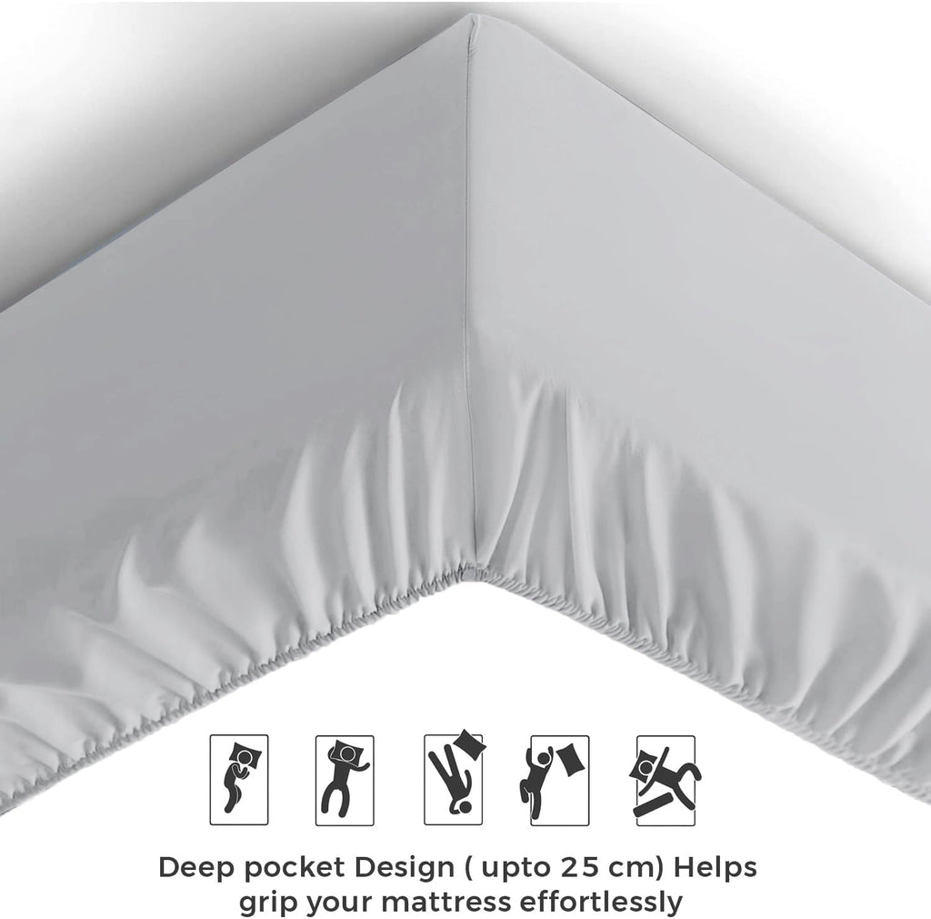 Single Fitted Sheet - 25 cm Deep Hotel Quality (Silver) Bed Sheets - Soft & Breathable Fitted Sheet Single Bed - Anti-Wrinkle Easy Care Fitted Sheets